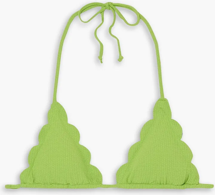 Broadway reversible textured stretch-crepe triangle bikini top