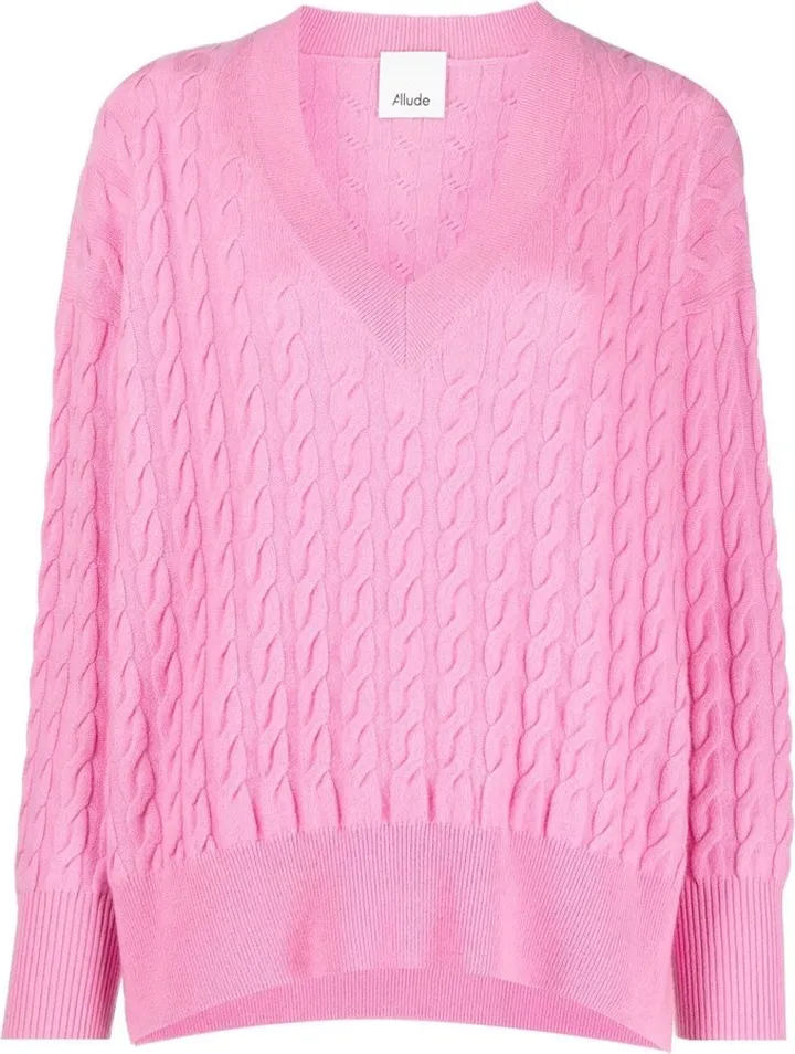 cable-knit V-neck jumper