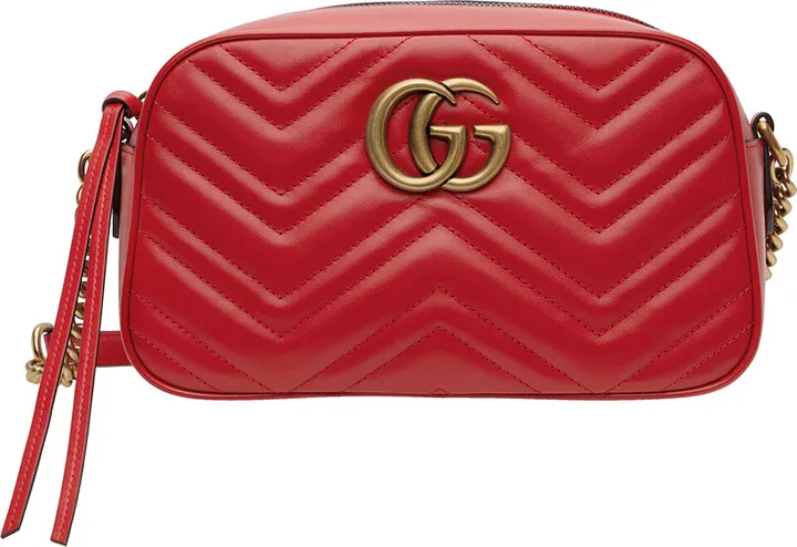 Gucci Red Small GG Marmont Shoulder Bag