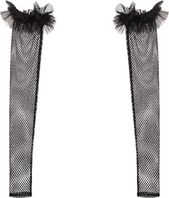 SAVANNA - Tulle Crystal Mesh Gloves - Black