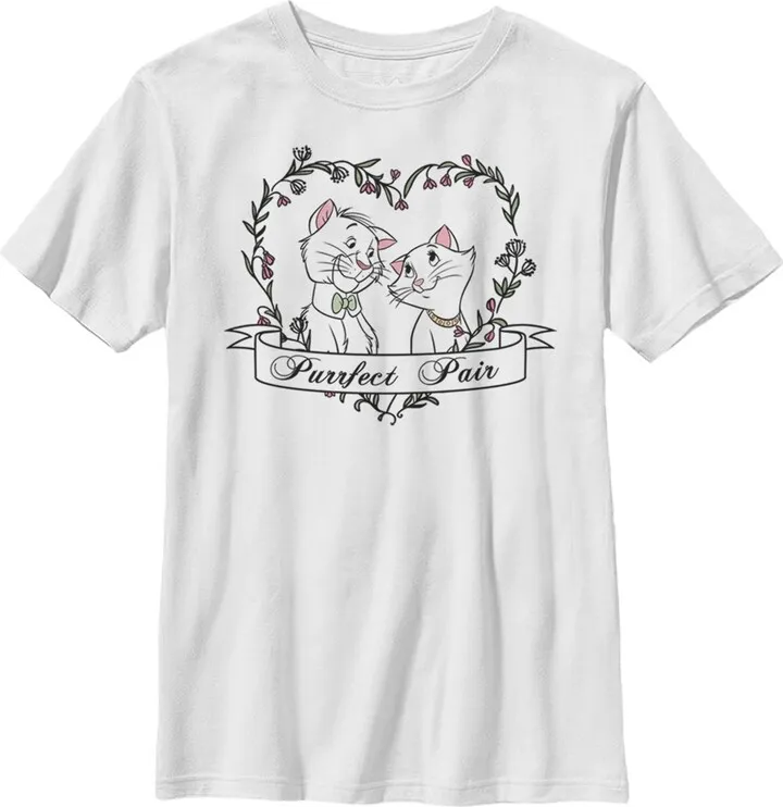 Boy's Aristocats Thomas and Duchess Purrfect Pair Heart T-Shirt - White - X Small