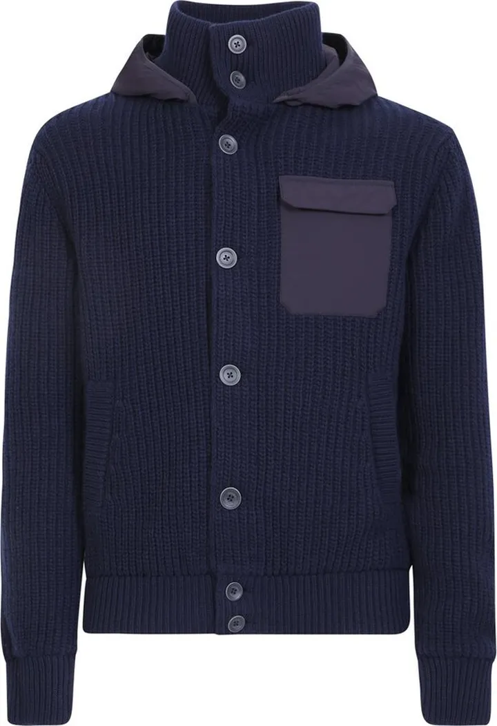 Herno Button-Up Ribbed-Knit Hooded Jacket