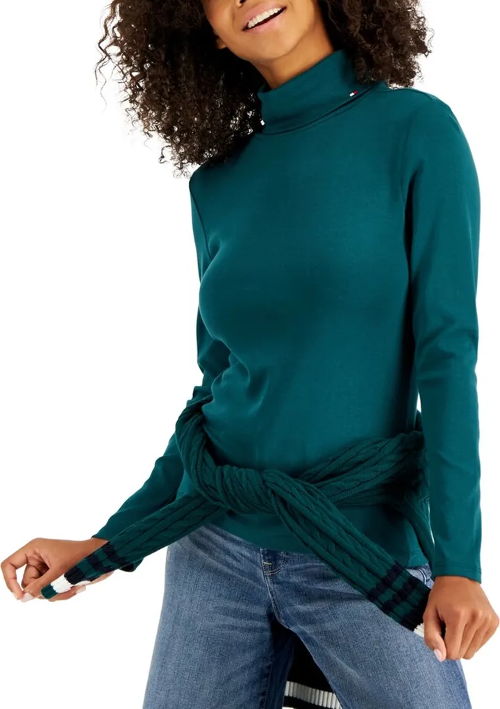 Tommy Hilfiger Women's Long Sleeve Cotton Turtleneck Top