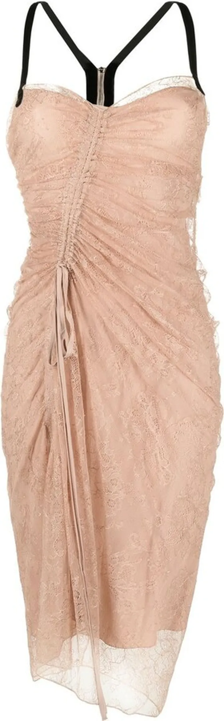 Gathered-Detail Lace Midi Dress