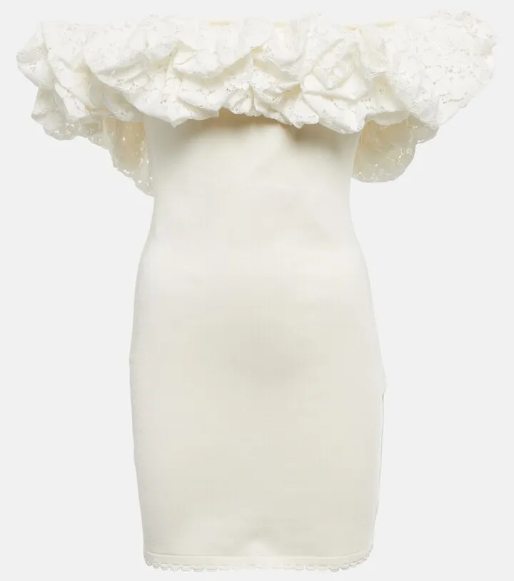 Off-shoulder ruffle-trimmed minidress