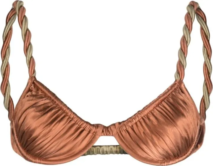 Stain-Finish Twisted-Strap Bikini Top