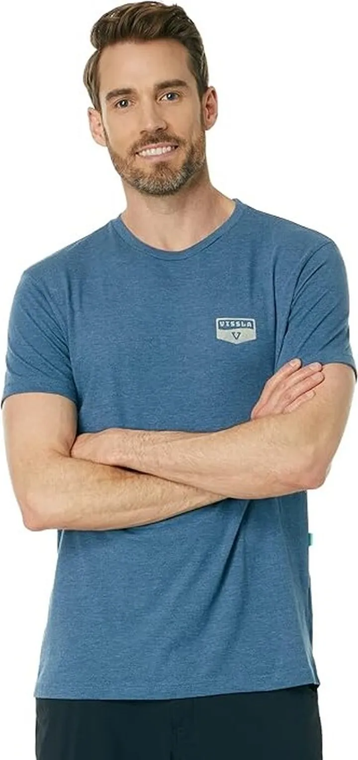 VISSLA Wavy Heather Short Sleeve Tee (Midnight Heather) Men's Clothing
