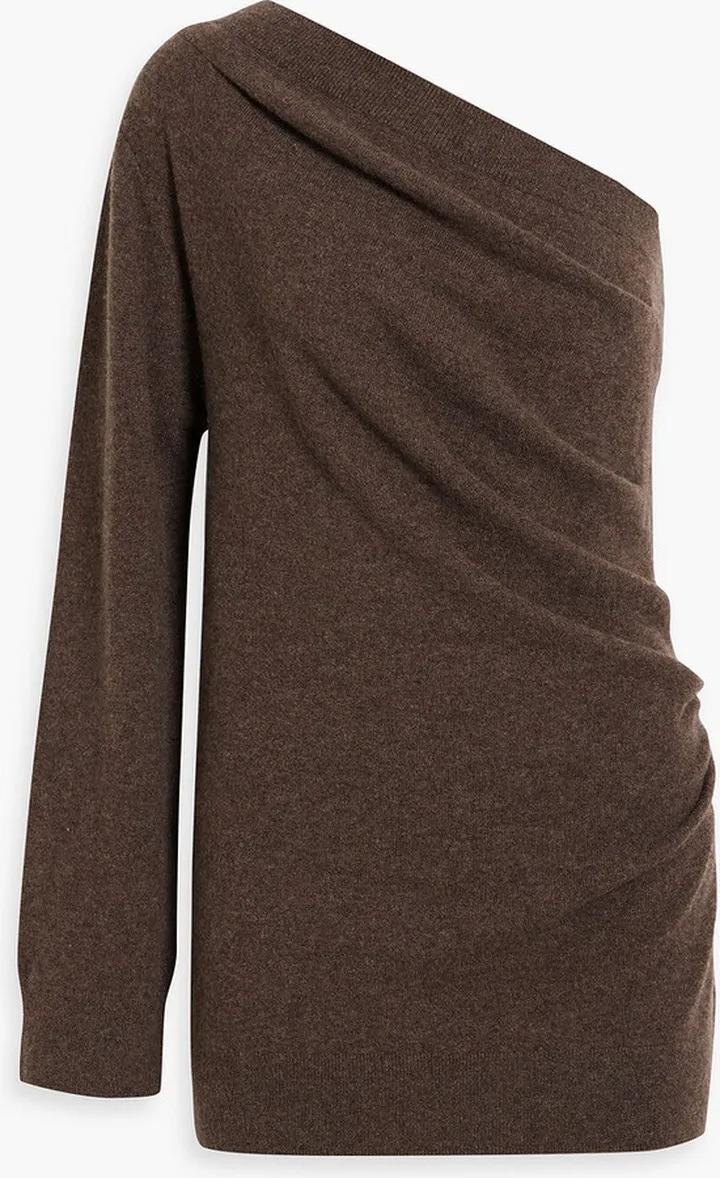 One-shoulder ruched cashmere sweater