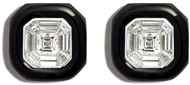 18kt White Gold Diamond And Enamel Earrings