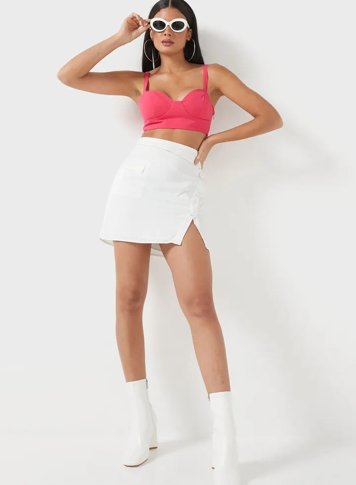 Pocket Button Detail Mini Skirt