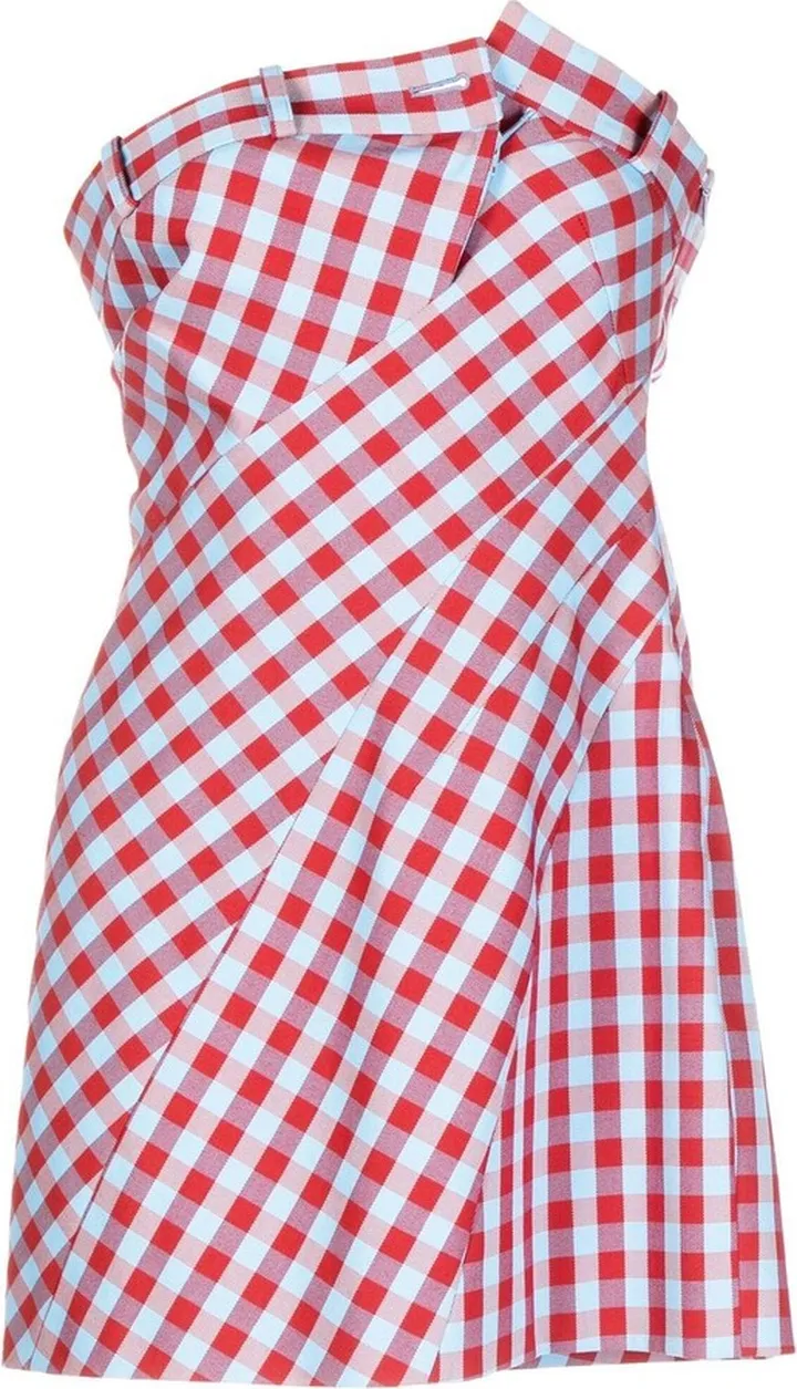 Check-Print Strapless Mini Dress