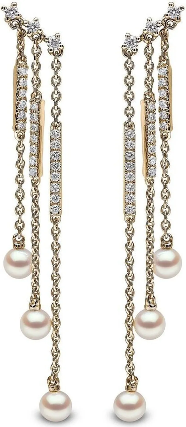 18kt yellow gold Sleek Akoya pearl and diamond earrings