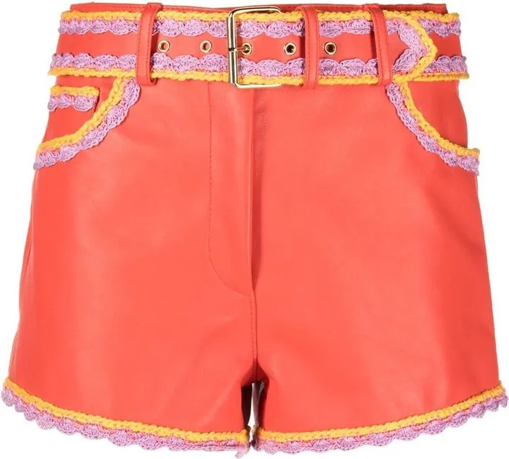 Crochet-Trim Leather Shorts