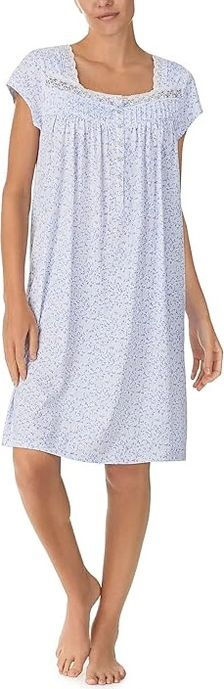 Eileen West Cap Sleeve Waltz Gown (White Ground Leaves) Women's Pajama