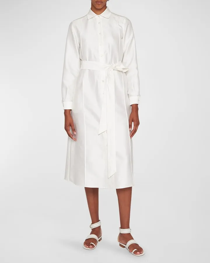Belted Satin Midi Shirtdress