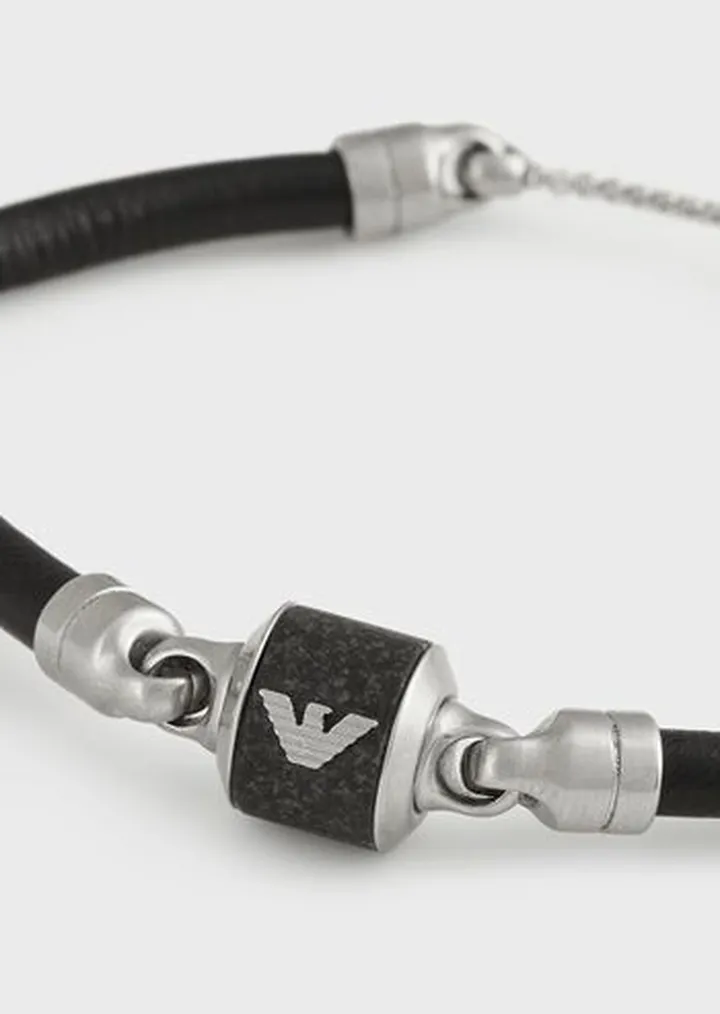 Black Marble and Leather Strap Bracelet