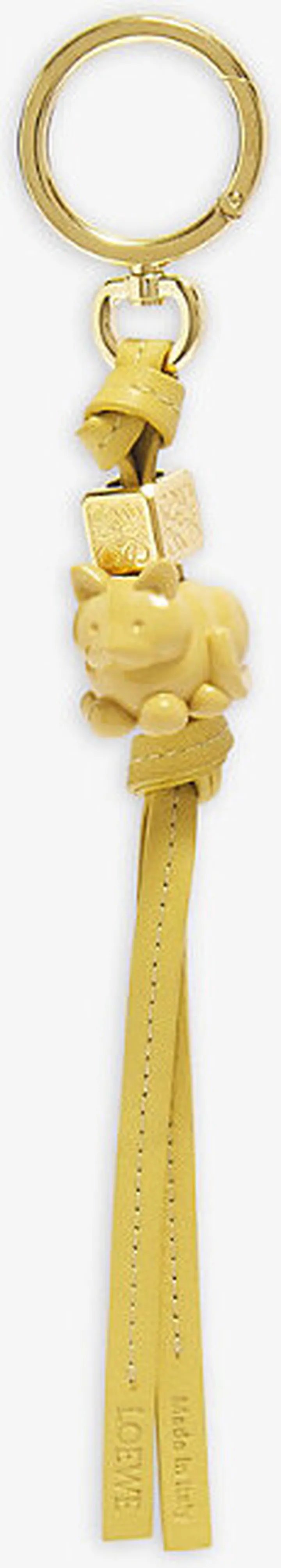 Womens Dark Yellow Kitty Leather and Brass Charm