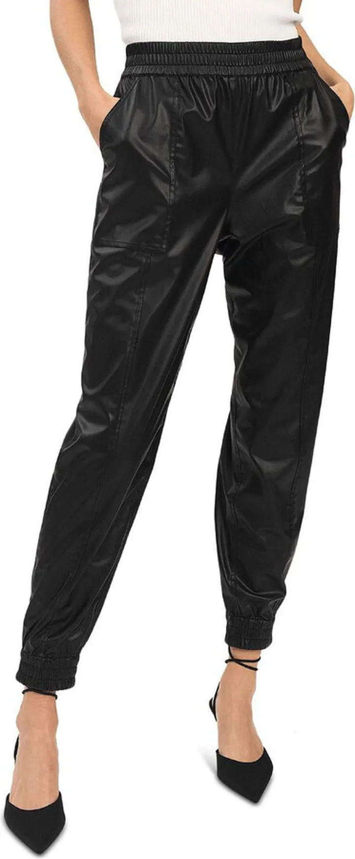 Womens Faux Leather Pocket Jogger Pants