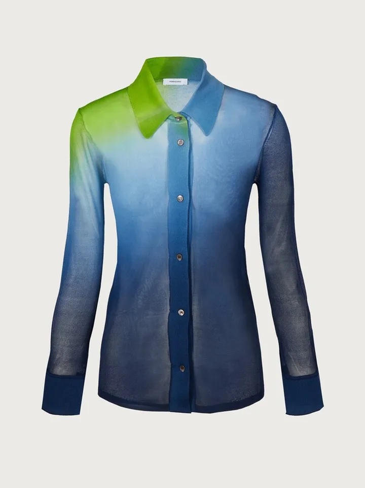 Ferragamo Women Silk jersey sunset print shirt Blue