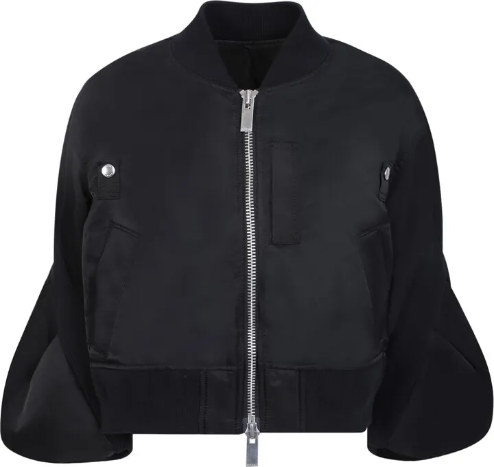 Wide Sleeves Black Bomber Jacket