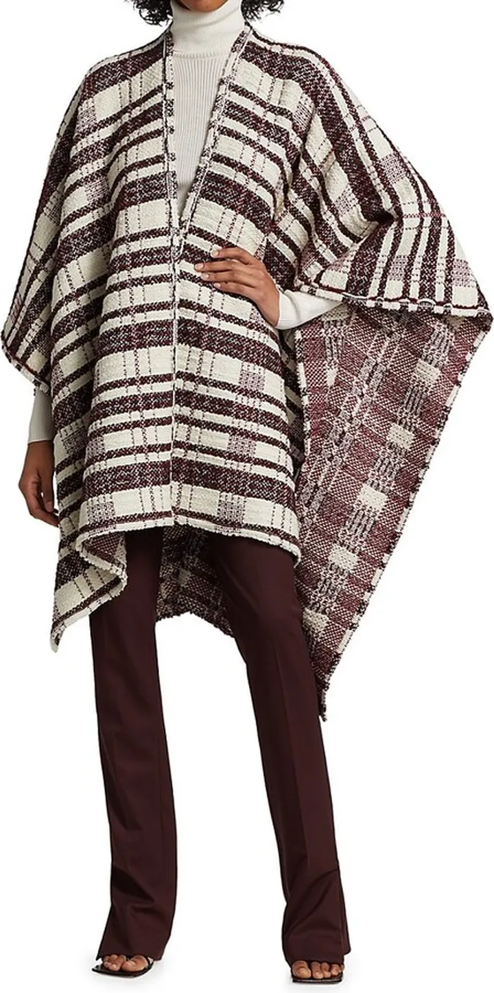 Plaid Plain Weave Knit Cape