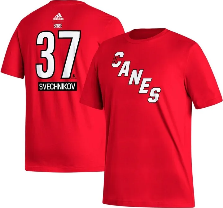 Men's adidas Andrei Svechnikov Red Carolina Hurricanes Reverse Retro 2.0 Name and Number T-shirt