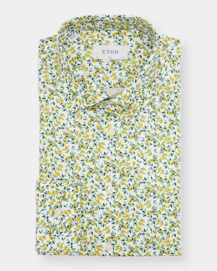 Men's Slim Fit Twill Lemon Print Shirt