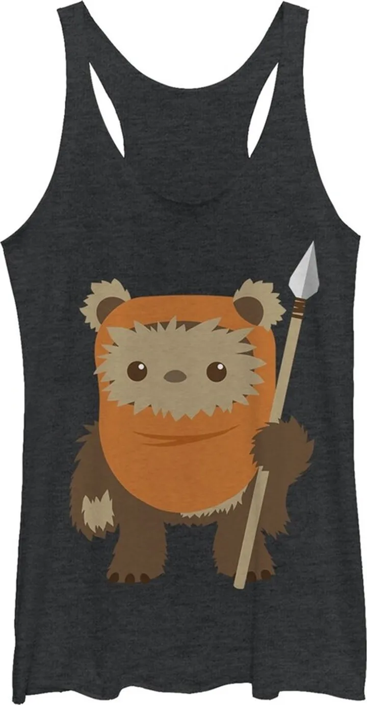 Women's Star Wars Wicket Ewok Cartoon Racerback Tank Top - Black Heather - X Large