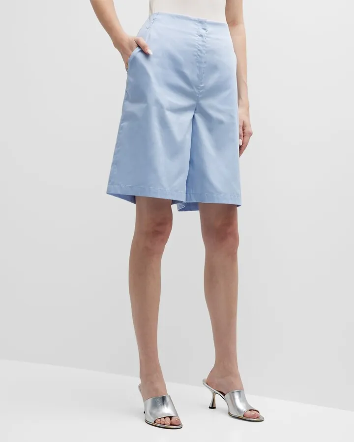 High-Rise Cotton Bermuda Shorts