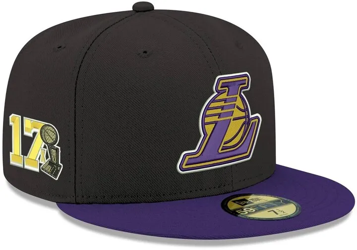 Men's Black and Purple Los Angeles Lakers 17-Time Champions Side Patch 59FIFTY Fitted Hat