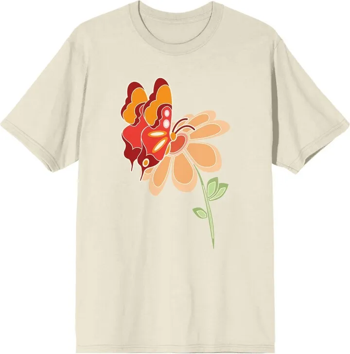 Celestial Tropics Orange Butterfly And Daisy Men’s Natural T-Shirt-Small