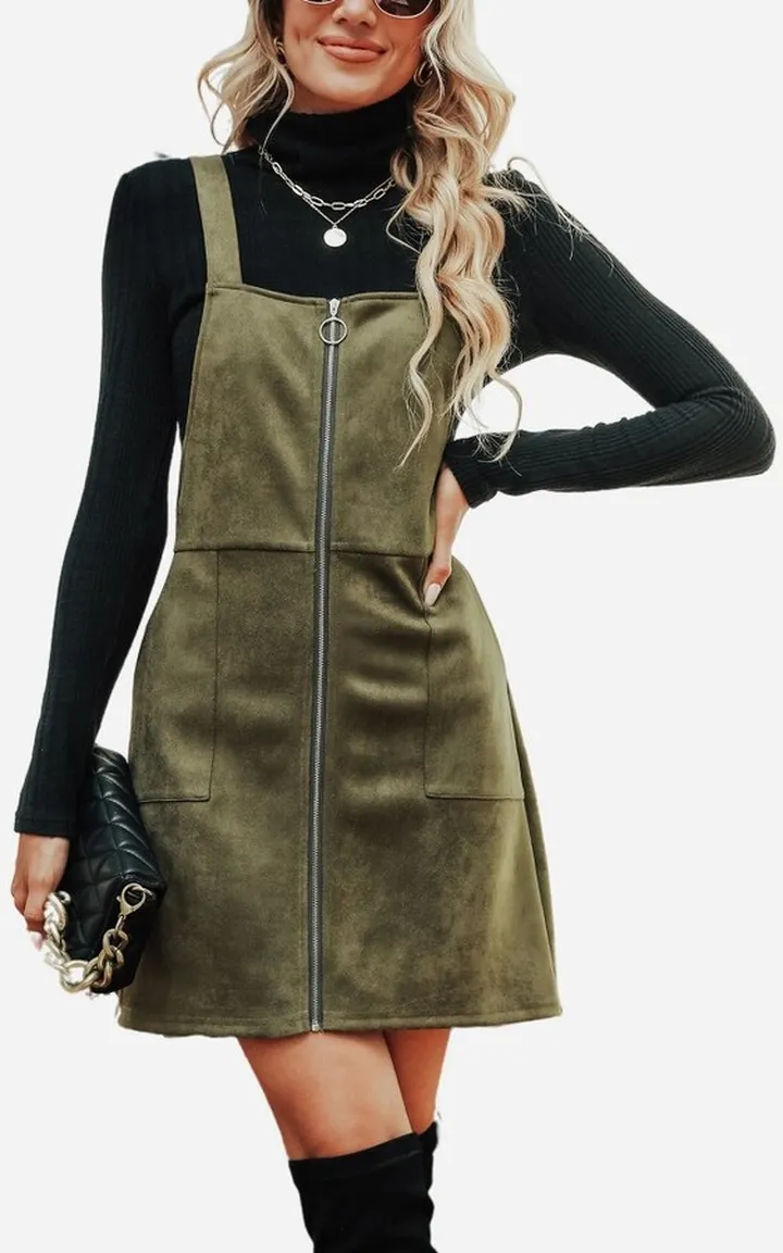 Women's Suede O-Ring Pinafore Dress - Cupshe -Green-M