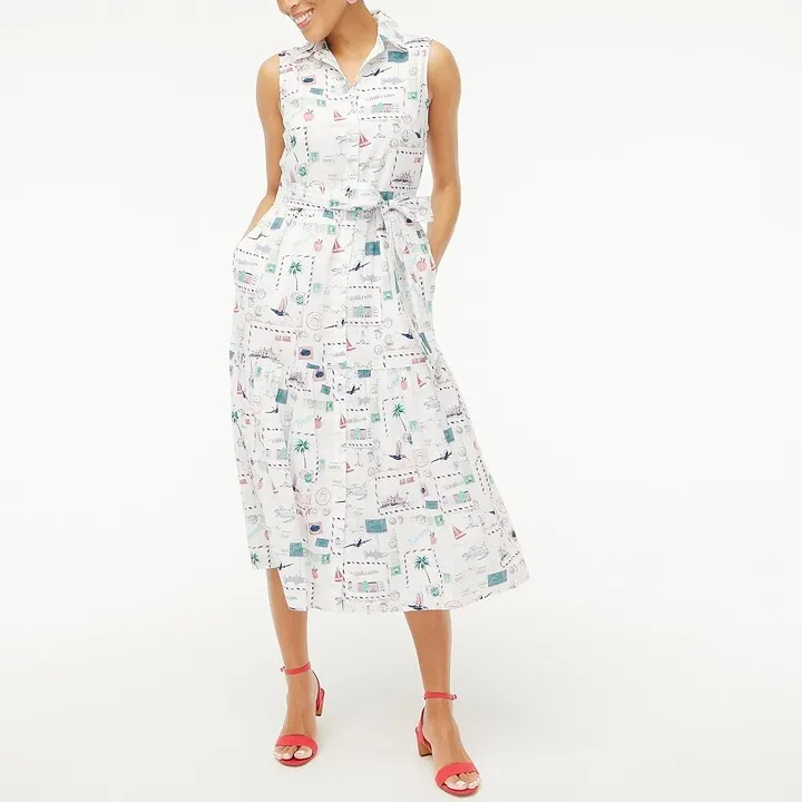 J.Crew Factory Women's Map-Print Collared Midi Dress