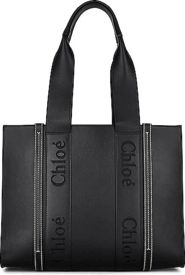 Chloe Woody Leather Tote in Black