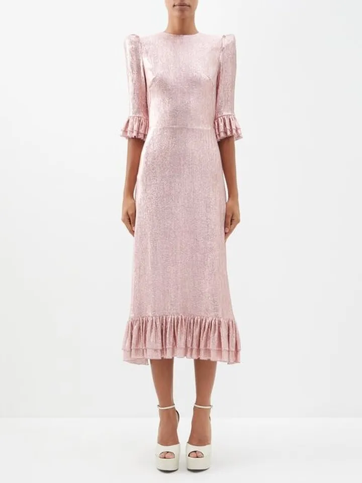 The Falconetti Ruffled Metallic Silk-blend Dress