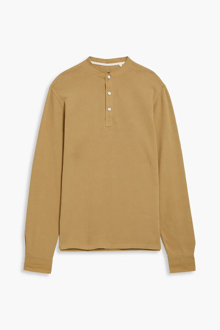 Blake herringbone-trimmed knitted cotton-blend henley T-shirt