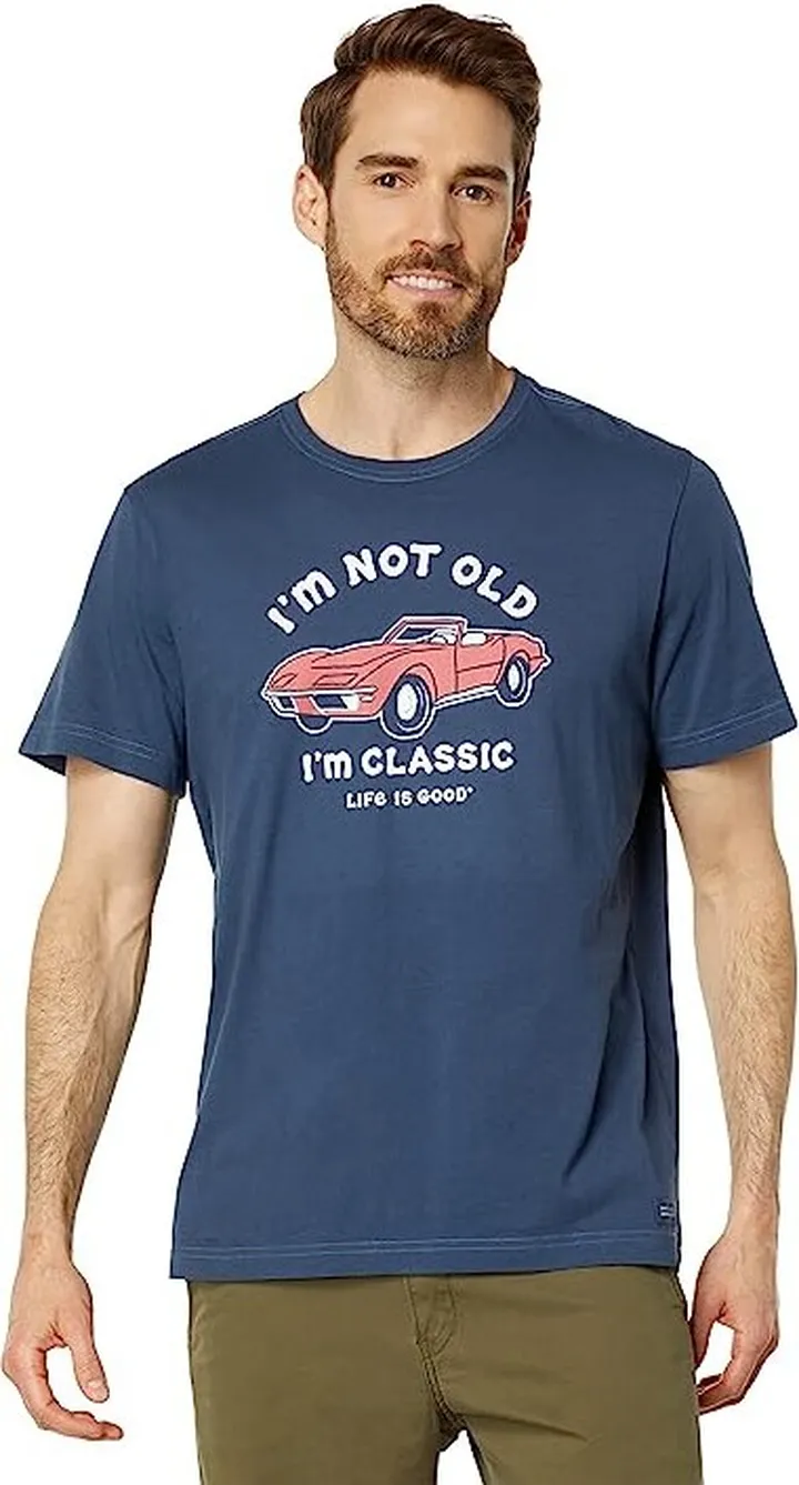 Life is Good I'm Not Old Sports Car Short Sleeve Crusher-Lite Tee (Darkest Blue) Men's T Shirt