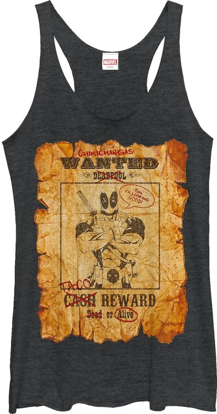 Women's Marvel Deadpool Wanted Poster Racerback Tank Top - Black Heather - Large