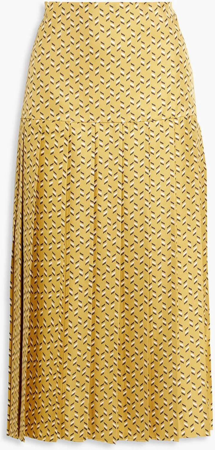 Sarina pleated printed silk-satin midi skirt