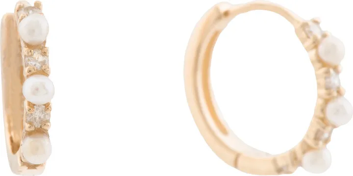 14kt Gold Diamond And Pearl Huggie Earrings