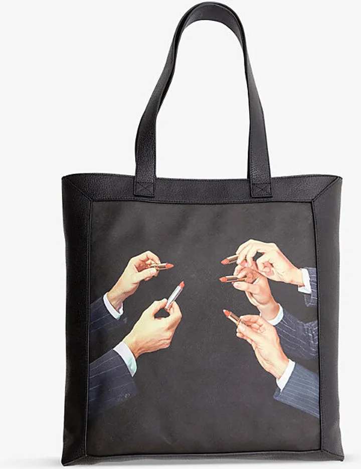 Black Wears Toiletpaper Lipstick Canvas and Faux-leather Tote bag