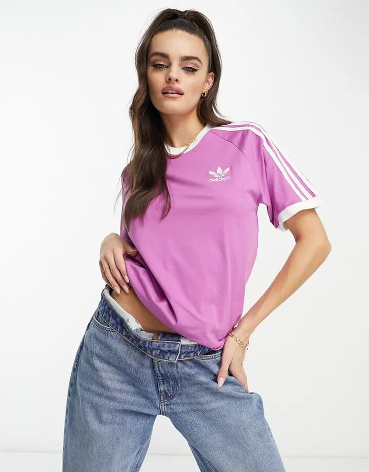 adidas Originals adicolor three stripe boyfriend fit t-shirt in pink