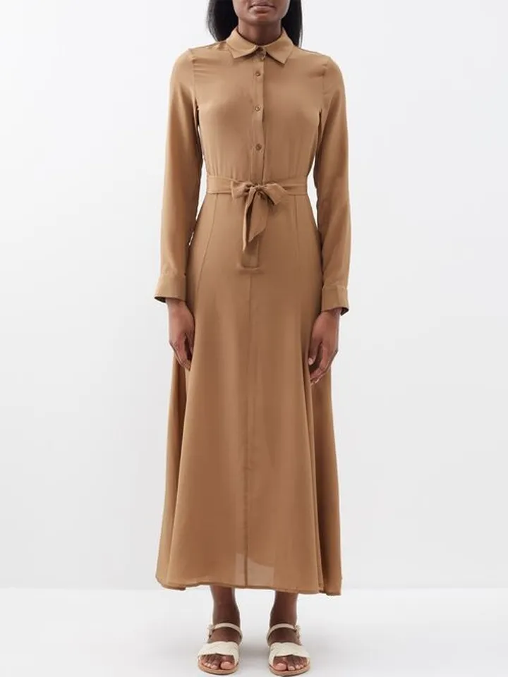 Silk Midi Shirt Dress