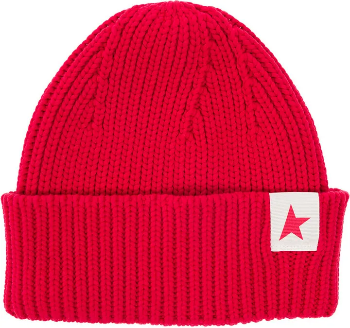 Red Cotton Ribbed Hat With Logo Golden Goose Man