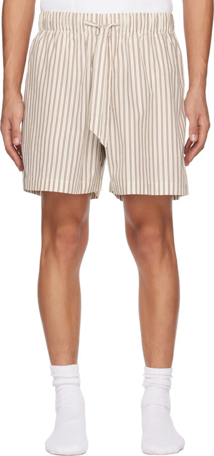 Tekla Off-White Striped Pyjama Shorts