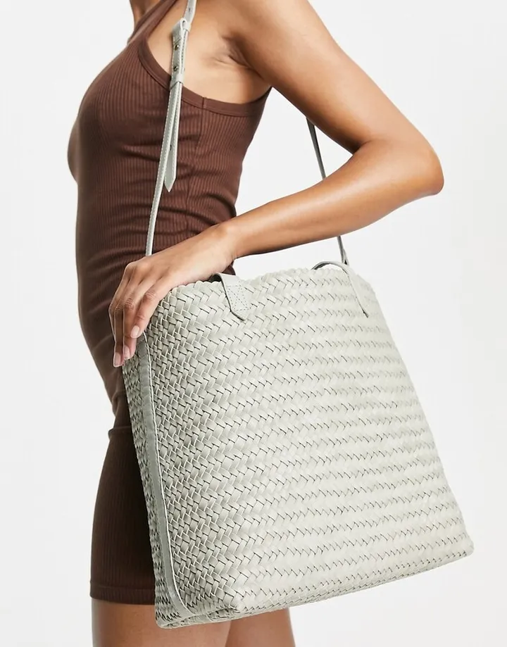Madewell medium woven leather tote bag in gray