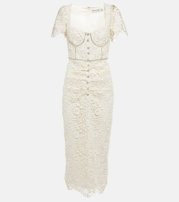 Embellished floral lace midi dress