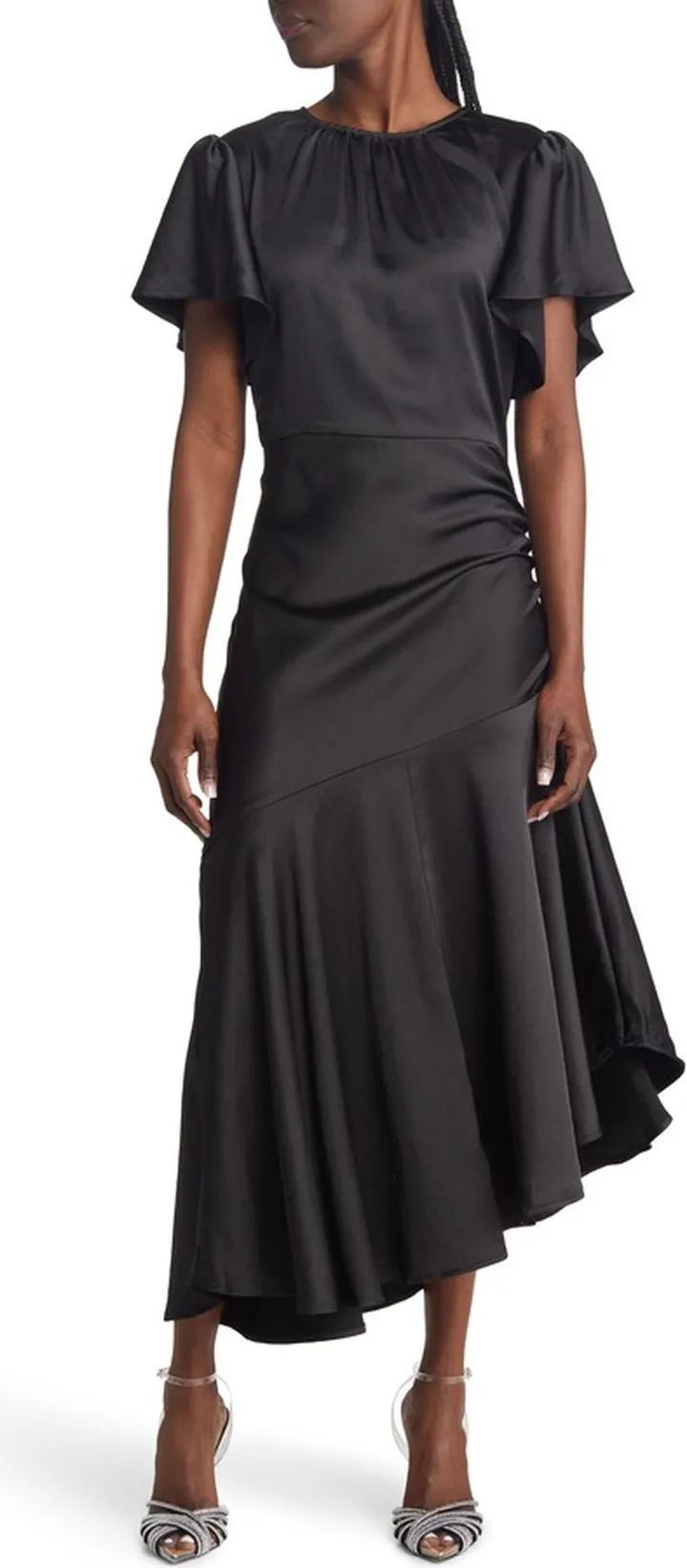 Flutter Sleeve Asymmetric Hem Dress