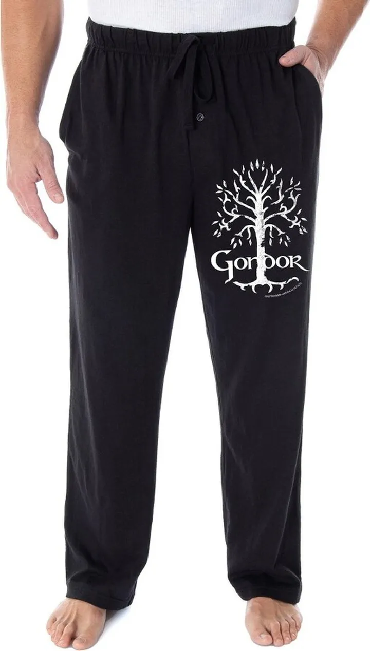 Lord Of The Rings Men's White Tree Of Gondor Lounge Bottoms Pajama Pants (2X) Black