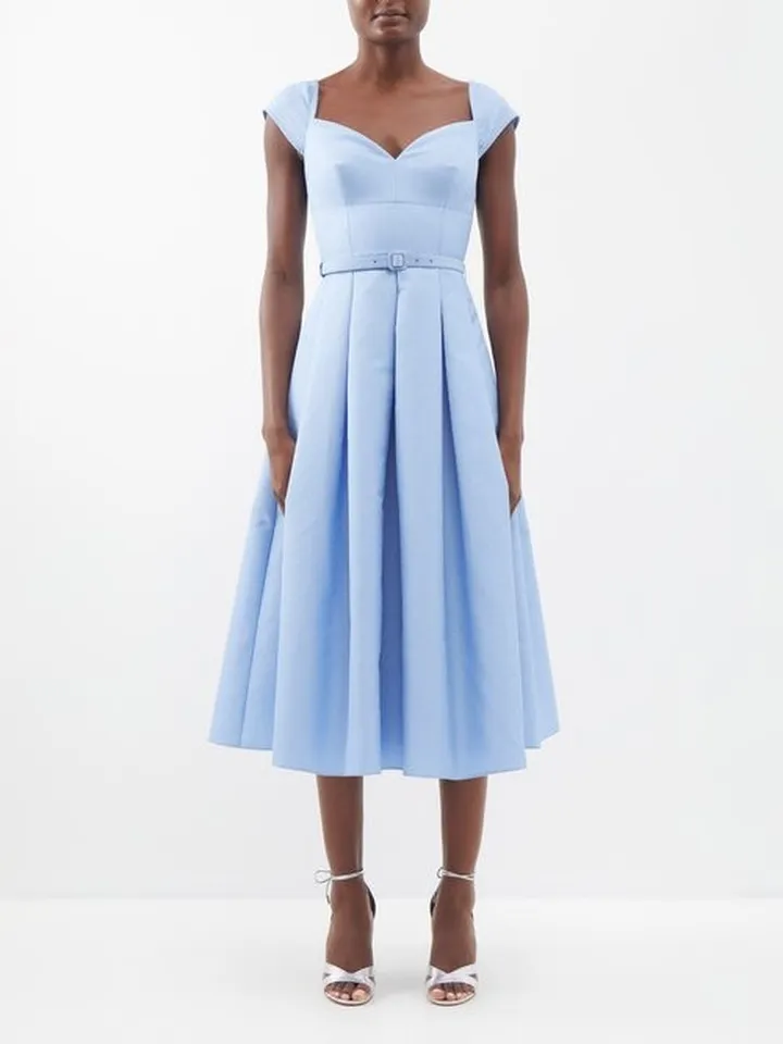 Sweetheart-neckline Taffeta Midi Dress